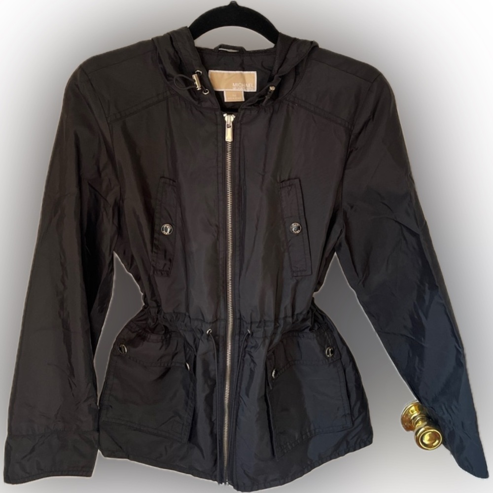 Michael Kors Petite Medium Black Hooded Rain Jacket for Women